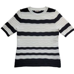 Nanette Lepore Striped Knit Short Sleeve Sweater Top Womens Small Grandma Chic